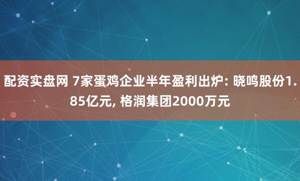 配资实盘网 7家蛋鸡企业半年盈利出炉: 晓鸣股份1.85亿元, 格润集团2000万元